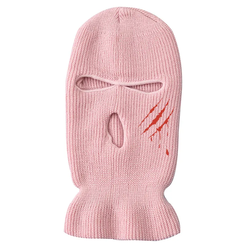 Berretti lavorati a maglia di Halloween Passamontagna invernale personalizzato Maschera il viso Cappello da sci al neon rosa ricamato a 3 fori personalizzato