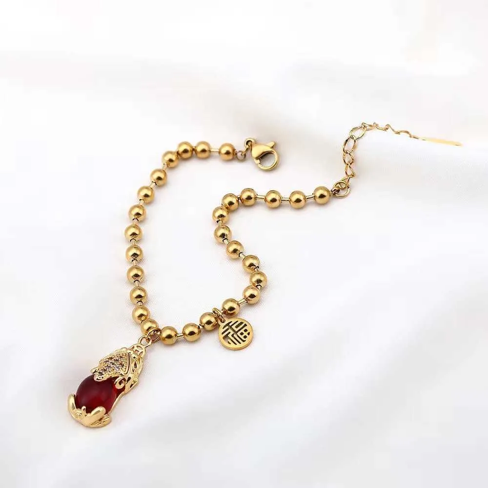 Rotes Seidenarmband Frauen039s Titanium Stahl Zhaocai Übertransporter Runde Perlen Armband Mode Vielseitige Kristallhandschmuck9051570