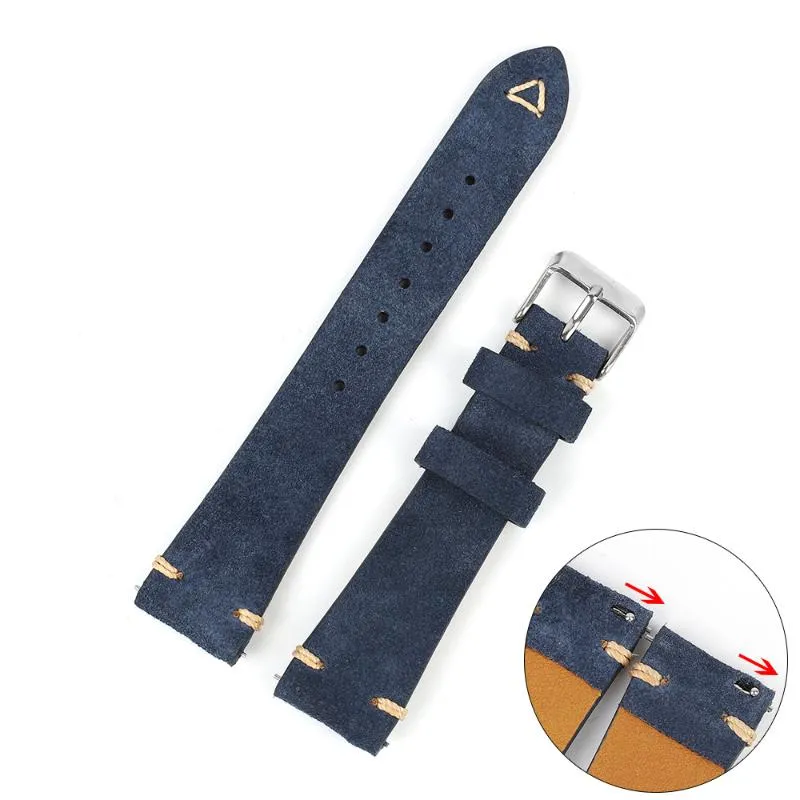 Ремешки для часов из мягкой замши, винтажные ремешки 20 мм 22 мм, высококачественный синий сменный браслет ручной работы с вышивкой290o