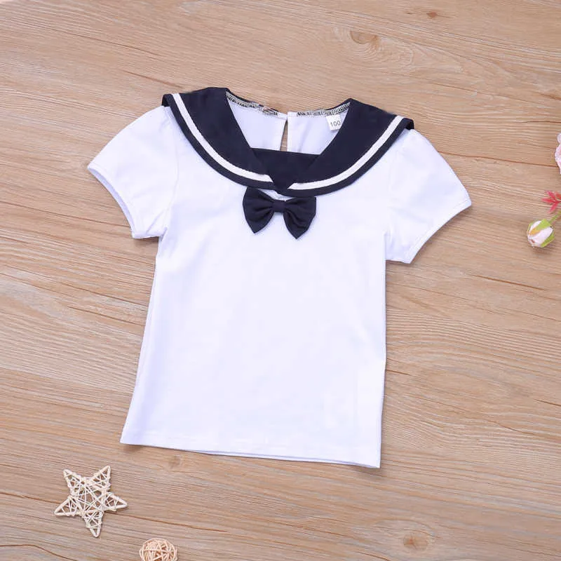 Summer College Style Kids Girl Clothes Suit Short Sleeve T-Shirt+Pleated Skirts School Set 210611