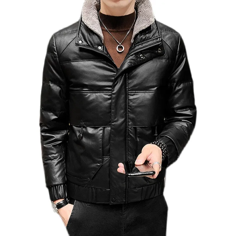 Parkas de invierno para hombre, solapa de piel de cordero, piel sintética, algodón, moda para hombre, chaquetas de invierno cortas y ajustadas, abrigo, ropa informal para hombre