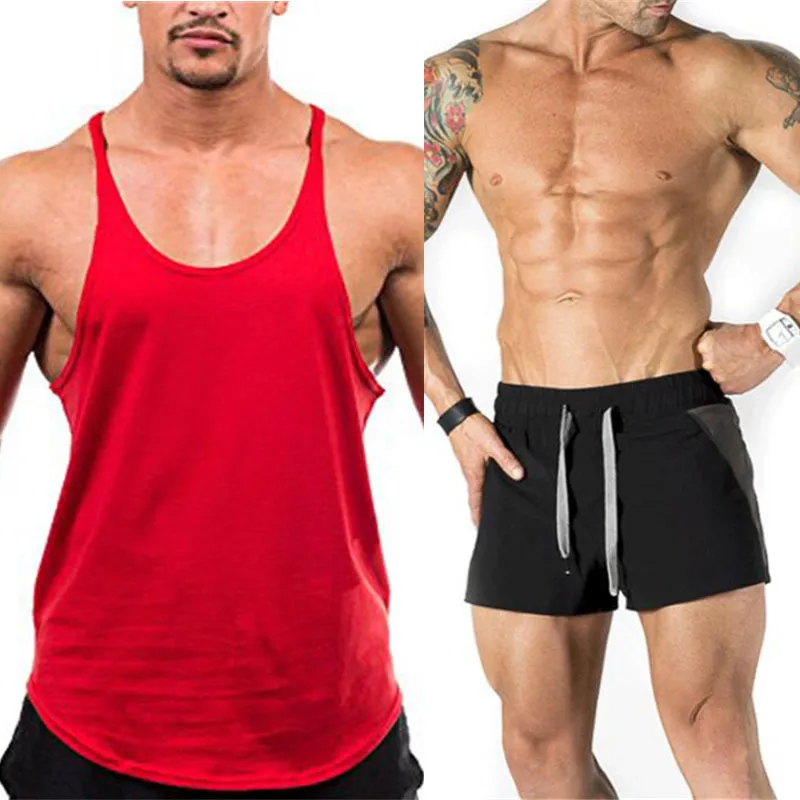 Nuovo 2 pezzi set pianura abbigliamento da palestra tuta da fitness uomo bodybuilding stringer canotta + pantaloncini tuta da jogging da uomo 210421
