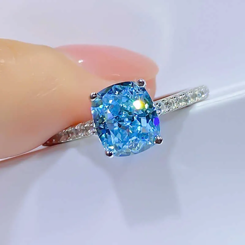 Oevas 100 925 prata esterlina 6575mm aquamarine anéis de casamento para mulheres espumante alto carbono diamante festa jóias finas3358323