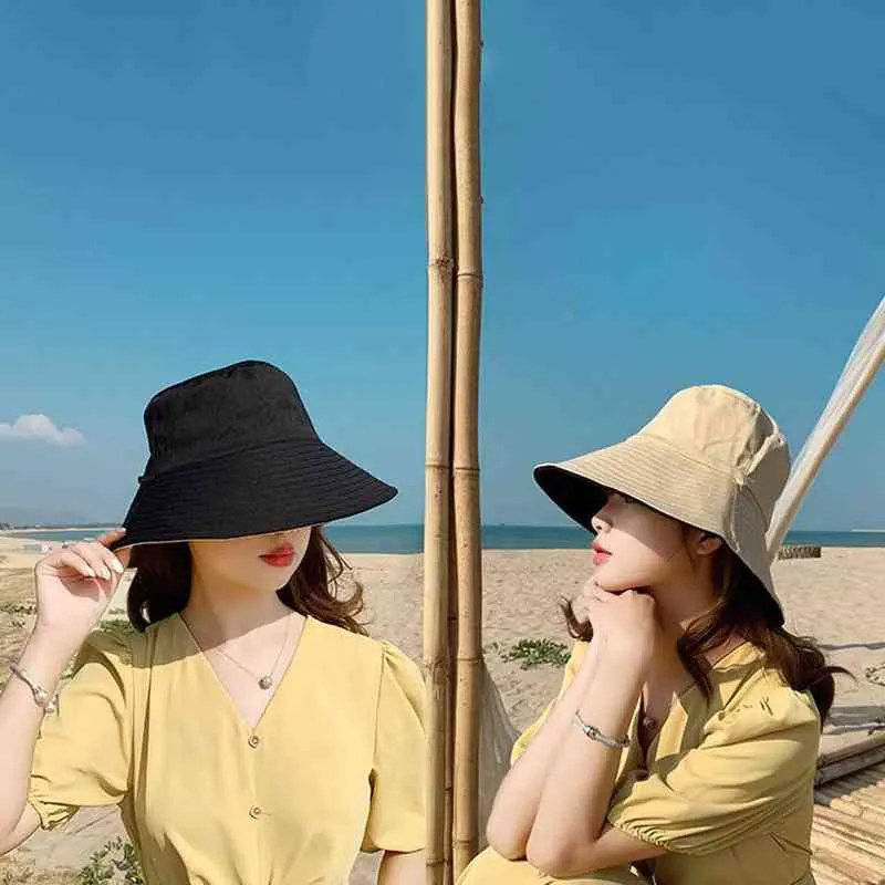 Portable Double-Sided Foldable Anti-UV Beach Cap Bucket Hat Fisherman Cap Sun Hat G220311