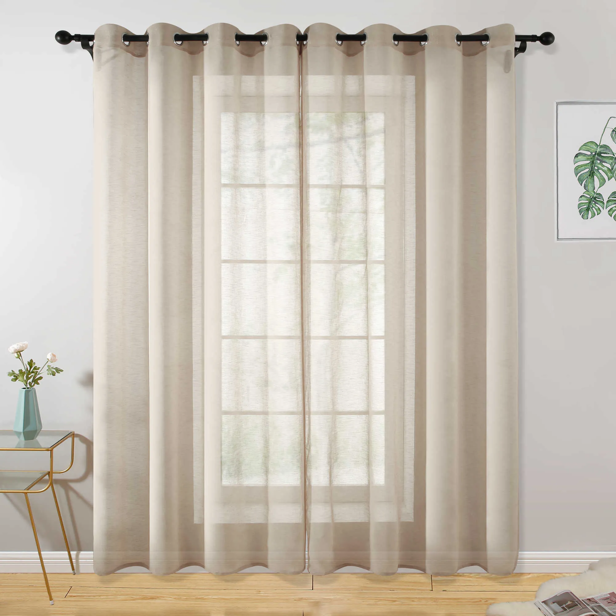 Katoen linnen tule gordijn voor woonkamer pure raam gordijn voor slaapkamer café effen kleur cortina venster beige wit 210712