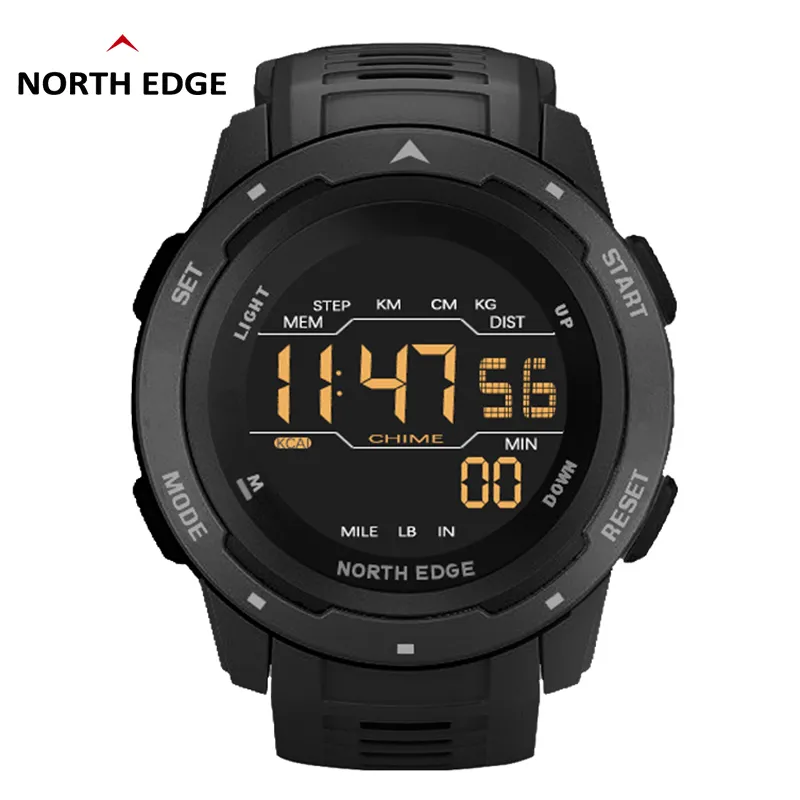 North Edge Men Digital Watch 남자 스포츠 ES 이중 시간 만보계 시계 시계 방수 50m 군용 2202122800