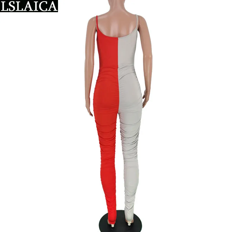 Tuta da donna bicolore patchwork slim spaghetti senza spalline pagliaccetti da donna body sexy senza schienale femminile casual selvaggio 210515