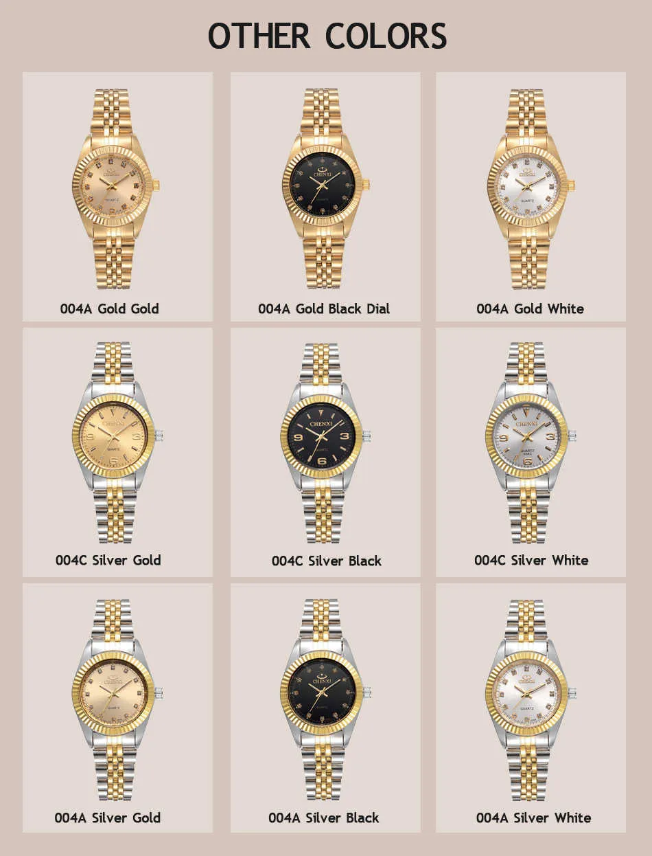 Chenxi Women Golden Silver Classic Quartz Watch女性エレガントな時計豪華なギフトウォッチレディースウォータープルーフリストウォッチ210720243S