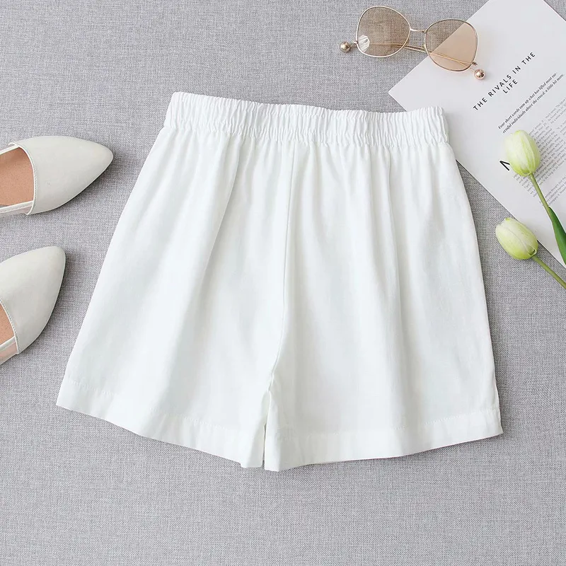 Donne Summer Sweet Bianco Pantaloncini Bianco 100% Cotton Elastico Vita Fodera Femminile Casual Abbigliamento stradale 210513