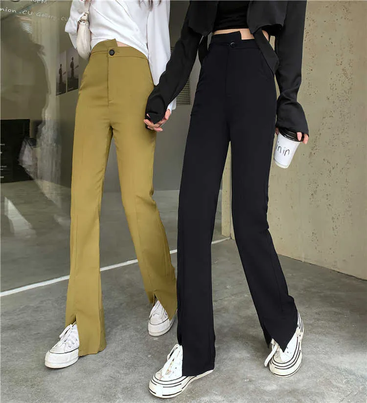 Pants & Capris Straight Tight Black High-waisted Flared Pant Women Oversize Mujer Pantalones All-match Sexy Street Retro 210610