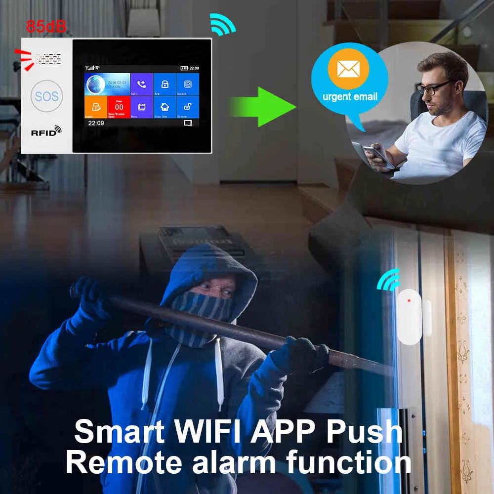 Wegwar WiFi GSM Smart Alarm System Home Security Inbraakkit 4.3 Inch Touchscreen App Afstandsbediening RFID-arm ontwapenen