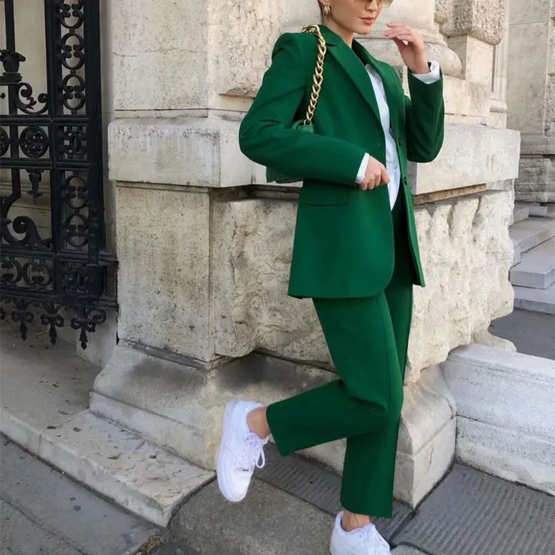Casual Femme Vert À Manches Longues Blazer Printemps Mode Dames Lâche Streetwear Outwear Femme Élégant Solide Bouton Jacke 210515