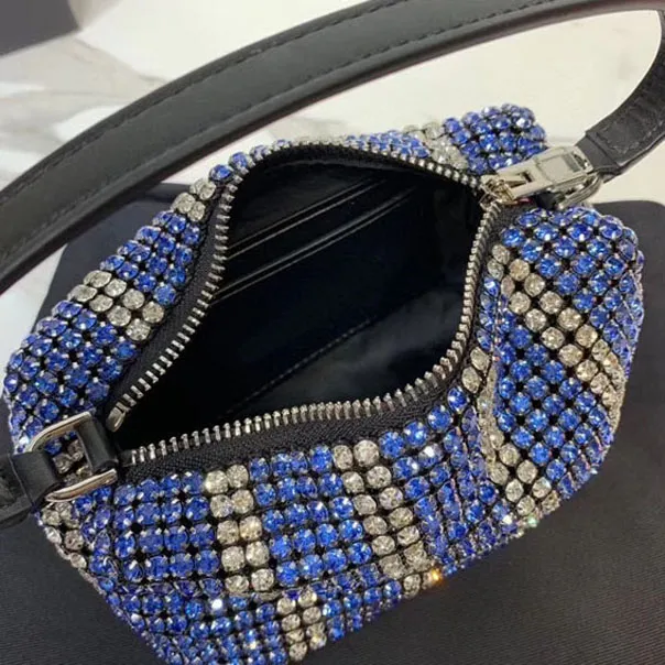 Venda direta de alta qualidade feminina bolsa cosmética casos moda brilhante diamante couro bolsa ombro mensageiro bolsa axila 302b