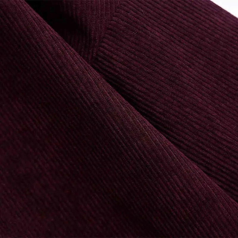 Vintage kobieta ciemny purpurowy luźny miękki sztruks garnitury wiosna jesień casual damskie duże kurtki żeński eleganckie krótkie spódnice 210515