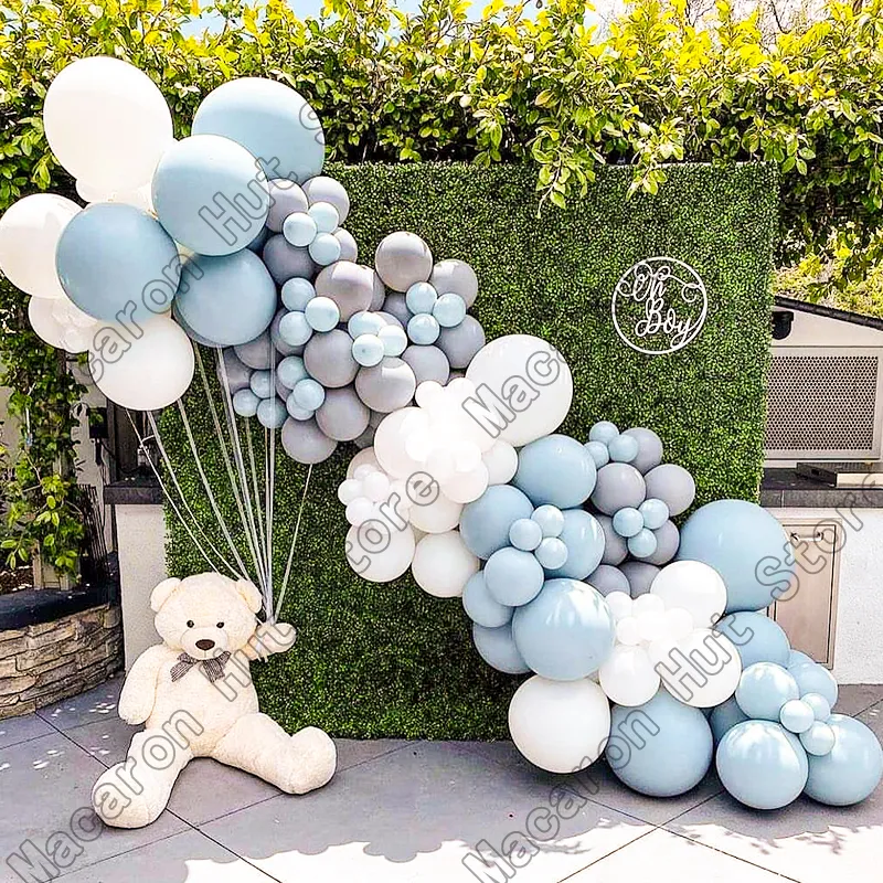 Macaron bleu fête de mariage toile de fond bébé douche arc bienvenue décoration anniversaire garçon ballon doré Globos guirlande kits 220217