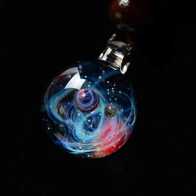 BOEYCJR Universe Glass Bead Planets Pendant Necklace Galaxy Rope Chain Solar System Design Necklace for Women 211123