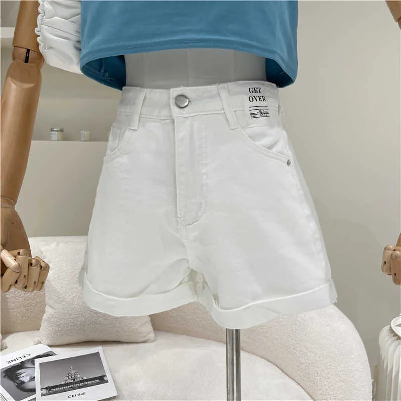 Bonbons Couleur D'été Plus La Taille Taille Haute Blanc Denim Shorts Jambe Large Femmes Lâche Pantalones Cortos De Mujer Mode Doux 210610