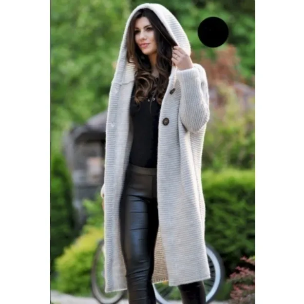 Automne hiver femmes grande taille Long Cardigan à capuche manches décontracté bouton chandails femme solide surdimensionné en vrac 210517