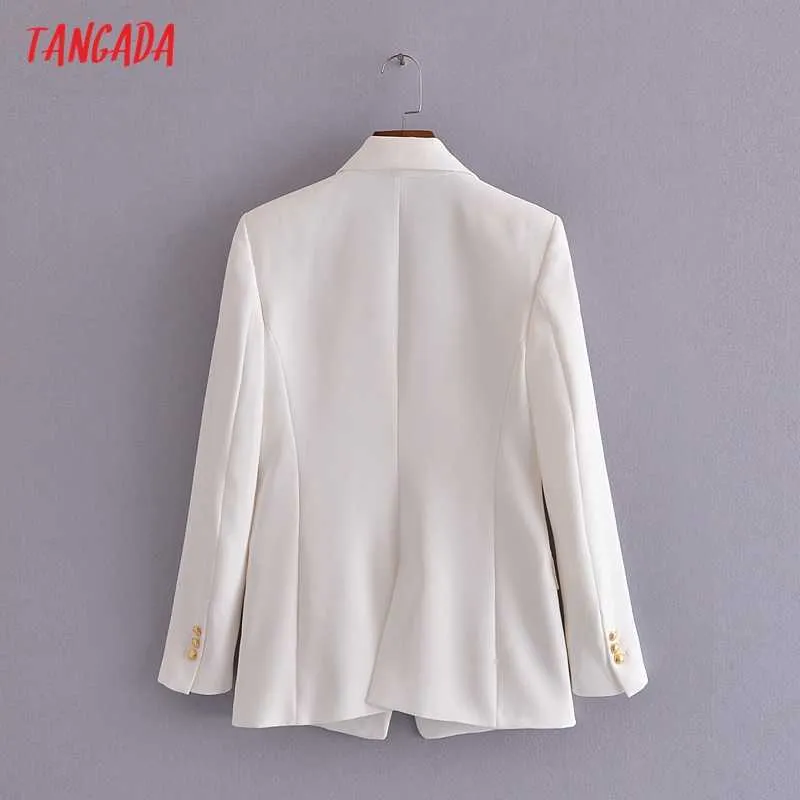Tangada Femmes Mode Blanc Blazer Manteau Or Double Boutonnage À Manches Longues Femelle Survêtement Chic Tops 3H08 210609