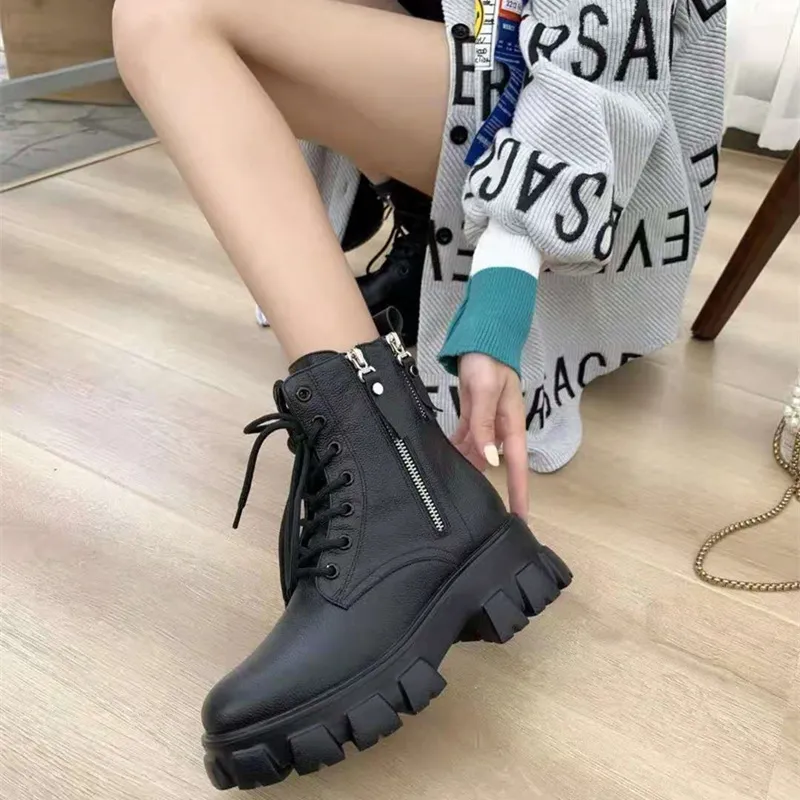 Leather Martin Boots Thick Soled Women's Fashion Luxury Design Short Booties