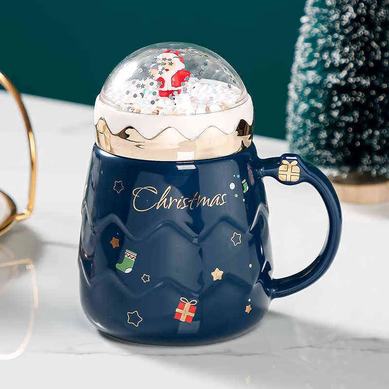 500 ml Kerstmis Koppels Ceramic Santa Claus Figurines Coffee Cup 211223
