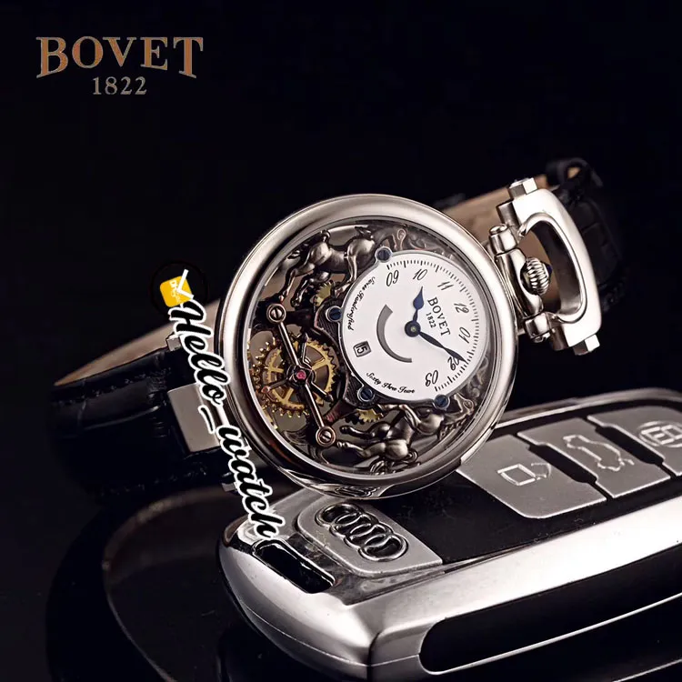 40mm Bovet 1822 Tourbillon Amadeo Fleurie Relógios Quartz Mens Watch Caixa de Ouro Amarelo Mostrador Esqueleto Pulseira de Couro Marrom HWBT Olá 329M