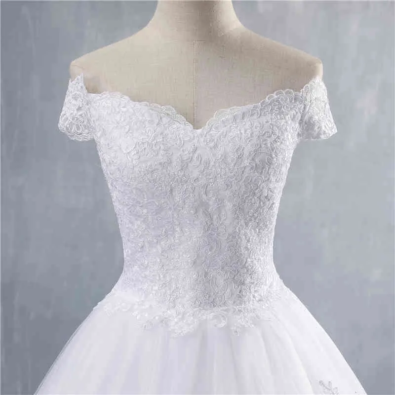 ZJ9143 White Ivory Lace Appliques Ball Gown Cheap Off The Shoulder Short Sleeves Bridal Dress Wedding Dresses223k