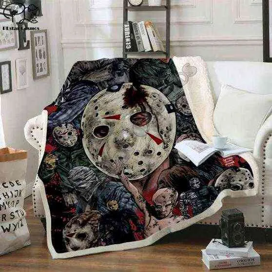 est Horror Movie Child of Play Character Chucky Blanket Gothic Sherpa Fleece Wearable Throw Microfiber Bedding 001 211101222g