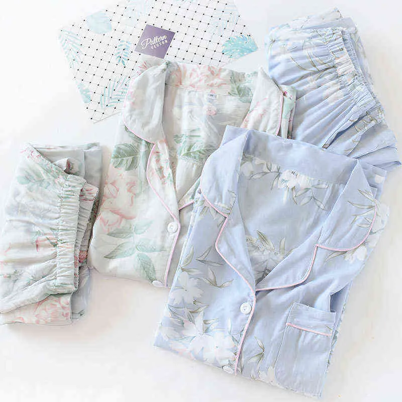 Sommerfrische Blumen-Pyjama-Sets für Damen, gemütliche Nachtwäsche aus 100 % Viskose, langärmelige Qualitäts-Pyjamas für Damen, Homewear 211112
