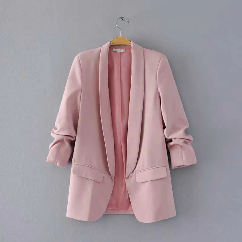 Witte blazer vrouwen pakken lente zomer driekwart mouw dunne jas vrijetijd roze 211006