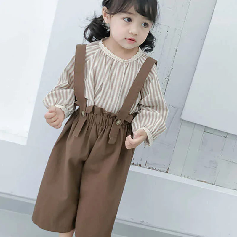 Spring And Summer Suspenders Korean Children'S Clothing Autumn Girls Casual Wide-Leg Pants 210625