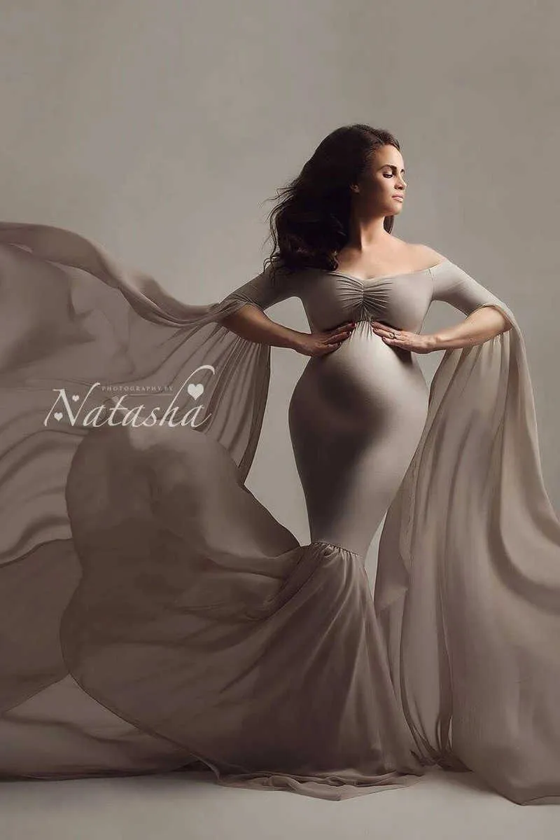 Elegante sin hombros accesorios de fotografía de maternidad vestido largo para mujeres embarazadas elegante vestido de embarazo Sexy Maxi vestido sesión de fotos Y0924