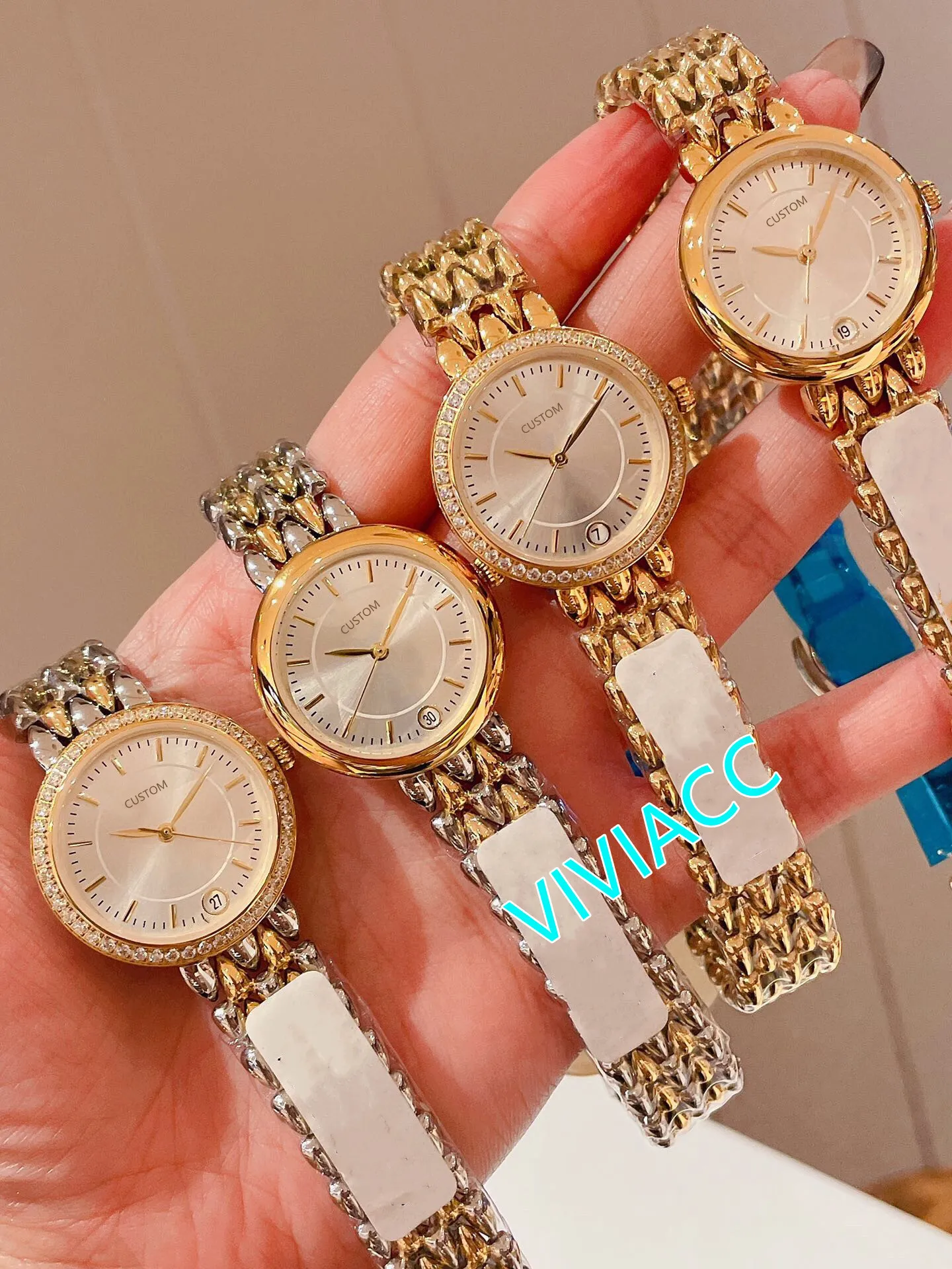 Nowe klasyczne kobiety Crystal Diamond Watches Classic Marka Geometryczne koło zegar zegarowy ze zegarem ze stali nierdzewnej zegar zegarowy