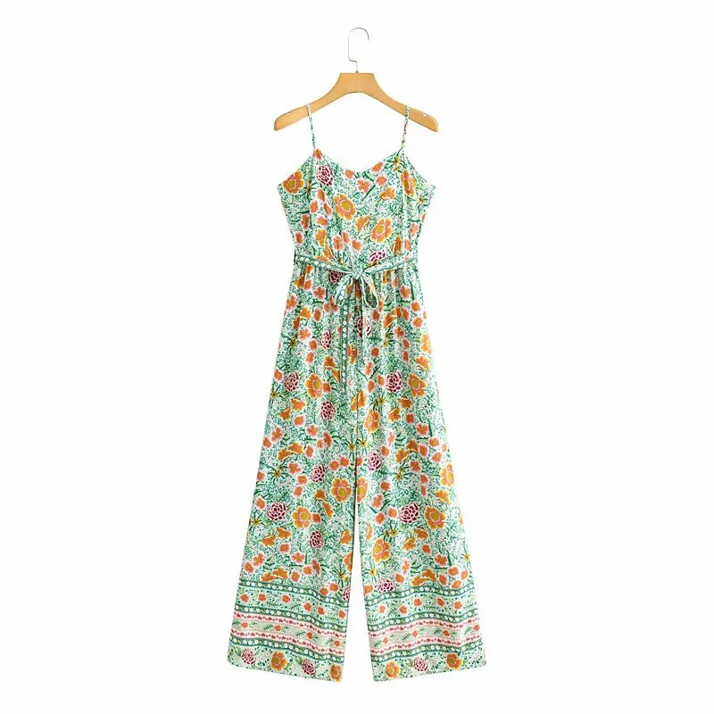 Sweet Women V Neck Bow Lace Rompers Summer Fashion Ladies Country Style Female Printed Suspender Jumpsuit 210515