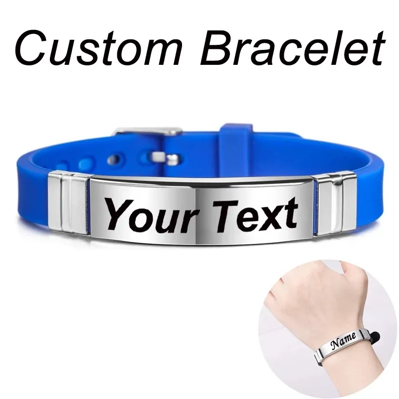 Men Women Customized ID NAME bands Bracelet Official or Sport Wristband Waterproof Silicone Identification Bracelets Bangle