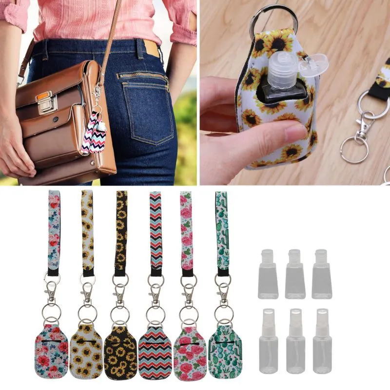 30ml Reusable Spray Bottle Hand Sanitizer Keychain Holder Leakproof Refillable Wrist Strap Travel Containers Kit Women Gift