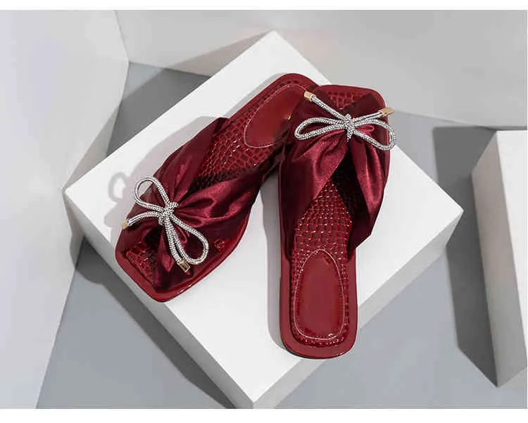 Zapatilla para mujer, zapatos de verano 2022 para mujer, zapatillas de exterior con lazo de seda, sandalias informales con punta abierta, cómodas, medio arrastre