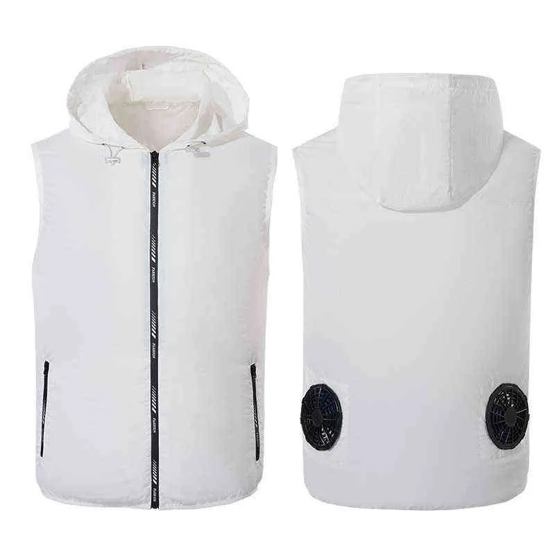 Été Ventilateur Équipé Vêtements UV Résistant Refroidissement Gilet Pour Hommes 5V USB Alimenté Air Conditionné Manteau Été Refroidissement Sans Manches 211111