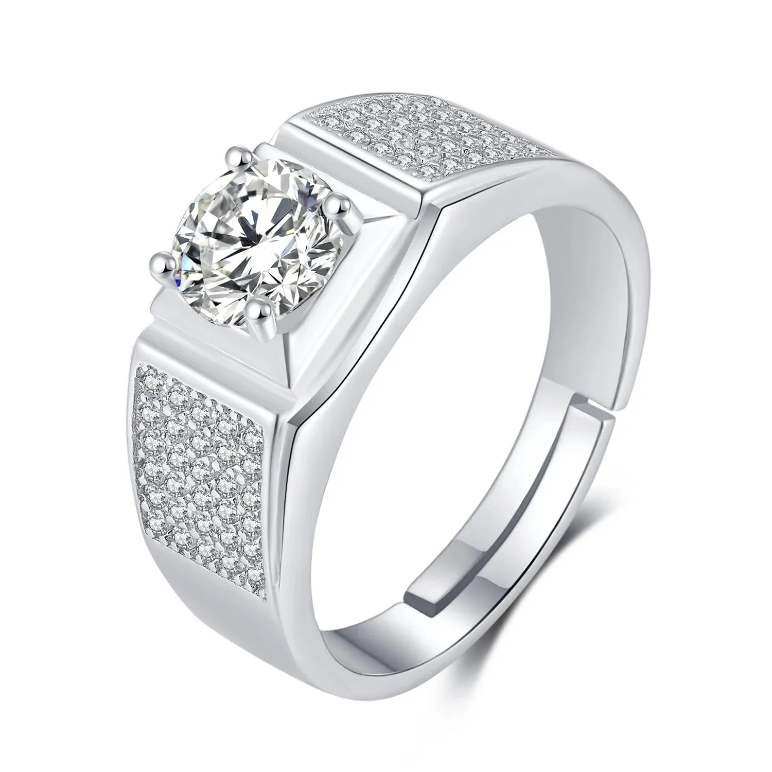 Ring mit Mossan-Stein aus S925-Silber, Platin mit Mikroeinlage, Multy-Diamant, herrschsüchtiger Hochzeitsantrag, männlicher Schmuck für Freund