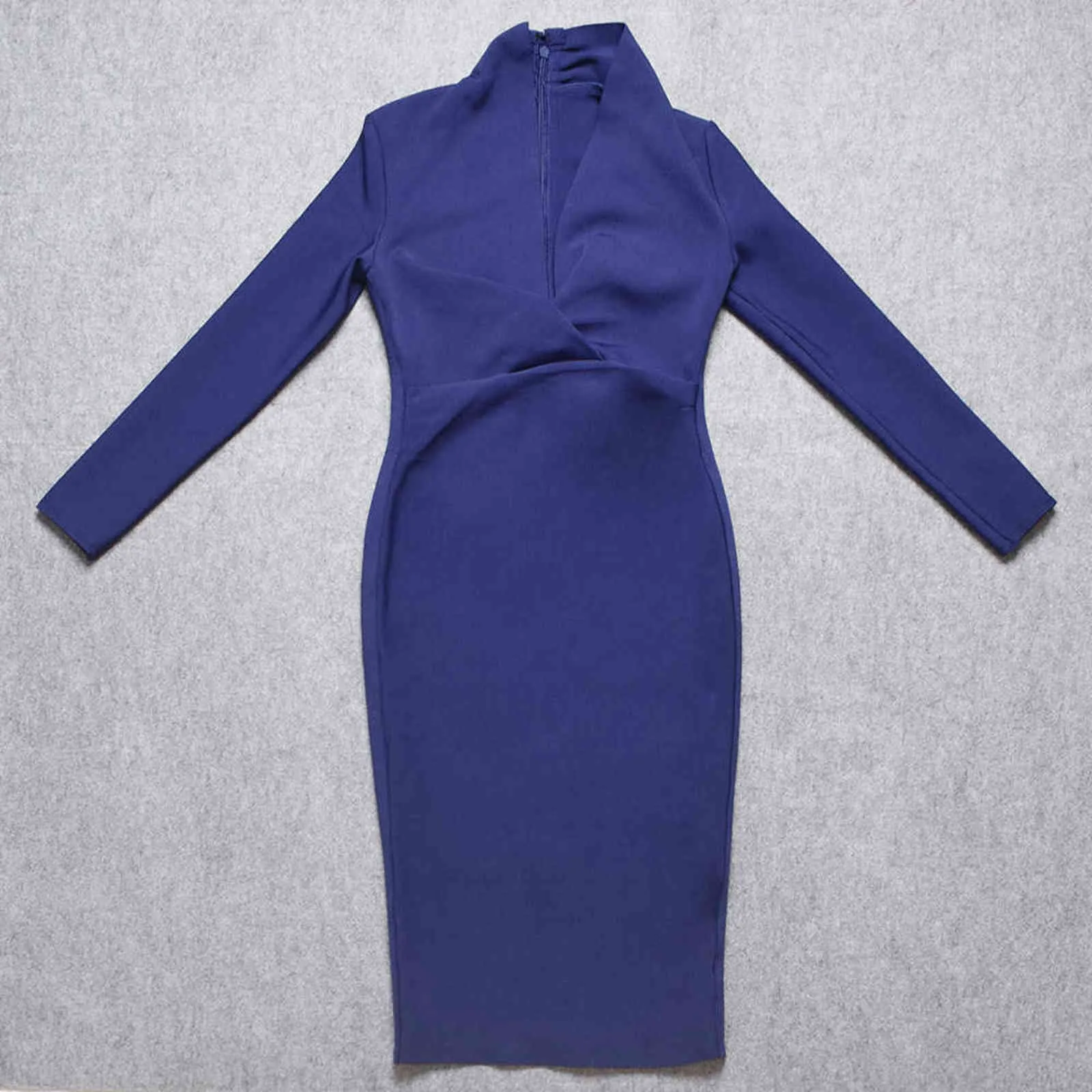 BEAUKEY hiver à manches longues HL robe de pansement col en V profond Sexy femmes robe moulante bleu fidèle longueur au genou Maxi XL Vestido 211110