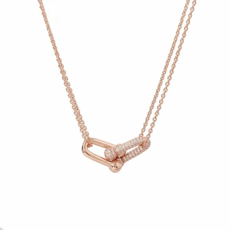 Nieuw designmerk Hart Love T Hangdoek ketting roestvrijstalen accessoires zirkoon u type met kristal voor vrouwen sieraden Gift Silve239s