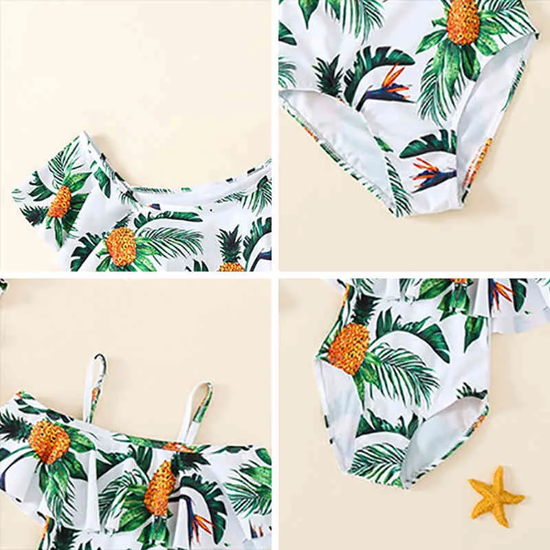 Summer Fashion Boys Beach Shorts Mom And Daughter Swimsuit Family Matching Outfits Holiday Print Swimwear Sets 210429