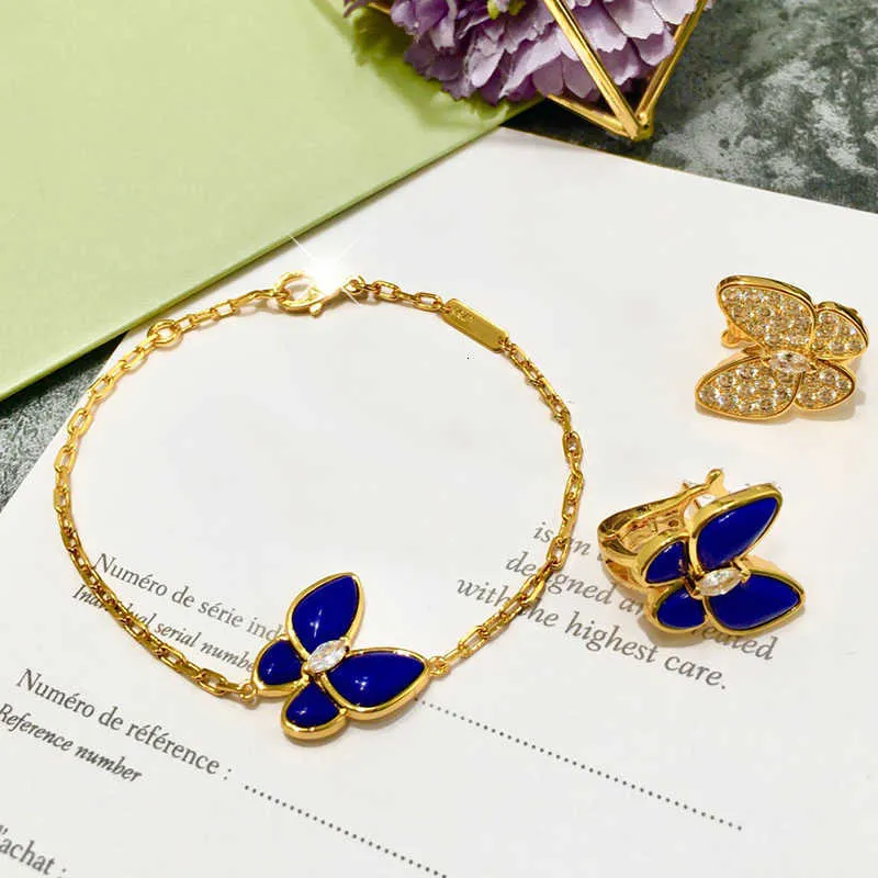 Brand Pure 925 Bijoux en argent sterling pour femmes Blue Lapis Butterfly Bijoux de mariage Boucles d'oreilles Bracelet Rrings1483188