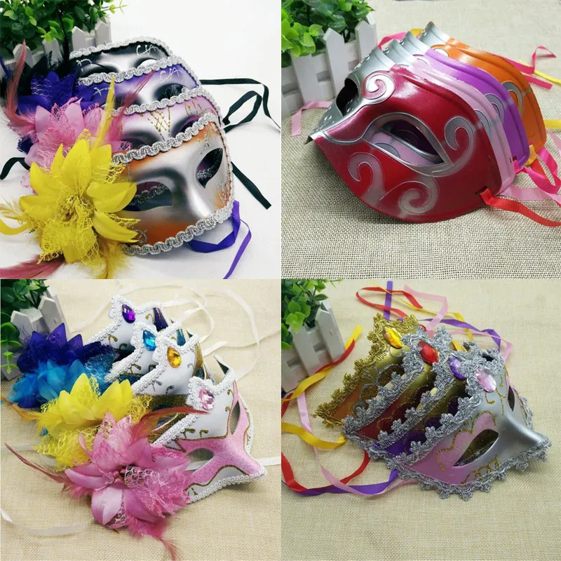 10 pièces plusieurs fleurs plume masque femmes filles venise princesse mascarade masques fête d'anniversaire carnaval accessoires noël