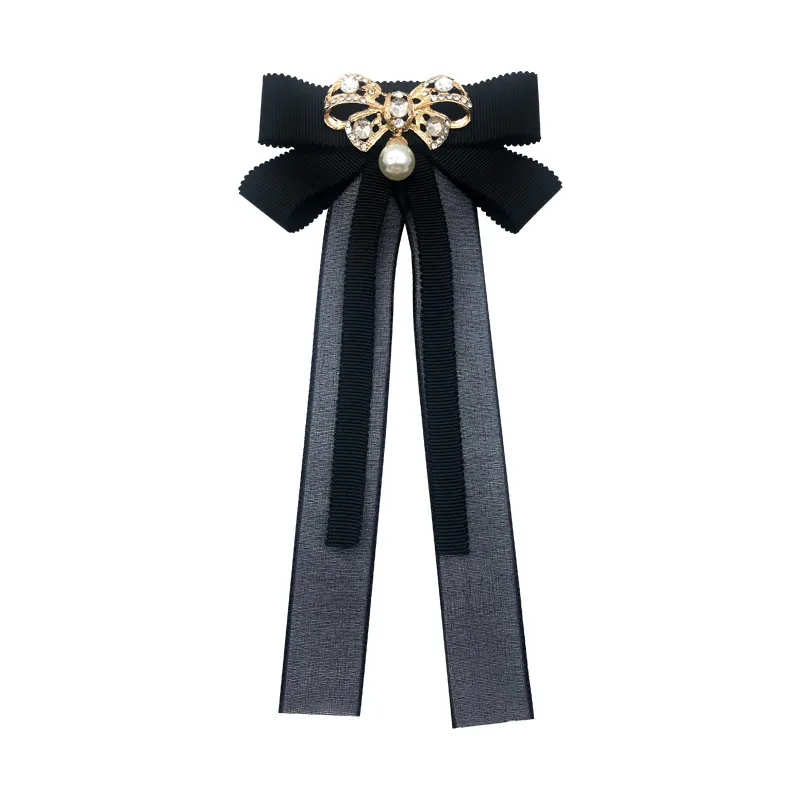 Handmad Tecido Pearl Bow Broche Cristal Bowknot Lapela Pino Camisa Laço Cravat Collar Decoração Jóias Para Mulheres Acessórios