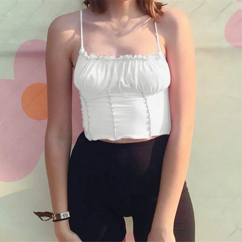 Women Camisole Hot Sell Purple Vest Sexy Fashion Sleeveless Strapless Solid Ruffles Crop Tops Pullovers Ladies Female Tanks 210422
