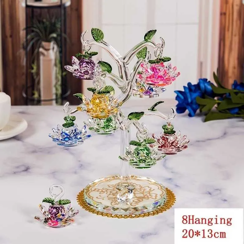Squisito cristallo di loto albero ornamento Fengshui figurine in miniatura decorazioni la casa regali artigianali 211108