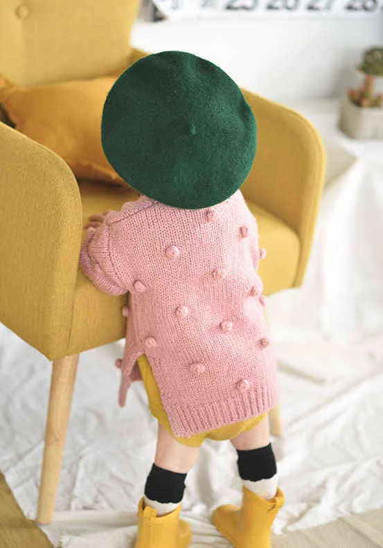Pudcoco US Stock mode automne hiver 1-3 ans enfant en bas âge bébé fille pull chaud tricot solide 3D boule v-cou vestes 211204