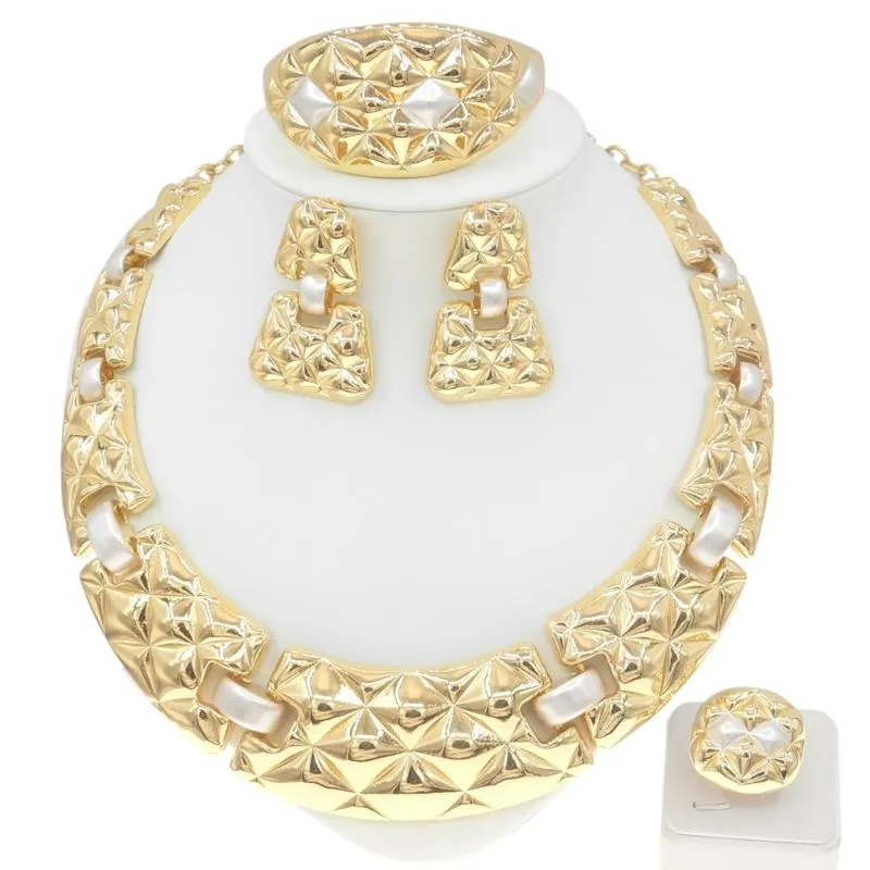 Brincos colar yulaili venda ouro brasileiro luxo cobre banhado conjunto de jóias conjuntos de moda italiana para festa feminina wedding263c