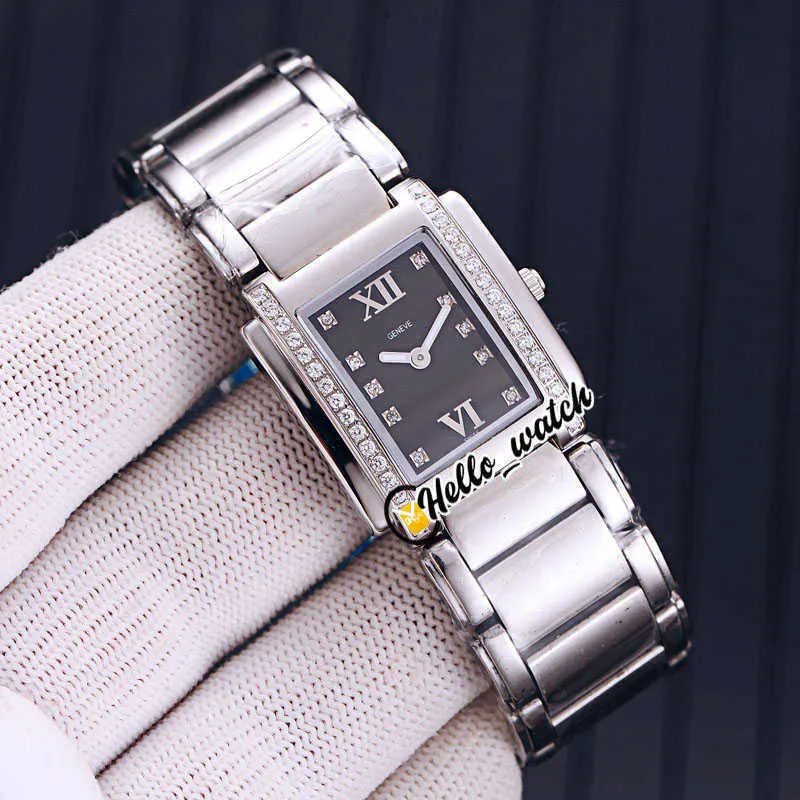 montres hommes marque de luxe TWENTY-4 4910 11R-010 Mark Brown Dial Swiss Quartz Womens Watch Diamond Bezel Rose Gold Steel Bracelet Ld283W